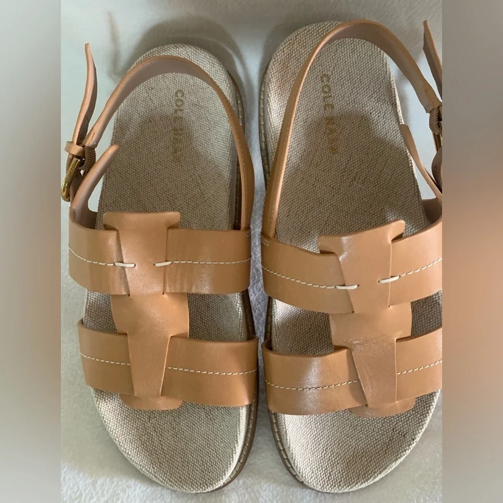 COLE HAAN Marlee Fisherman Footbed Sandals Leather Womens Tan Sz 8 B Open Toe